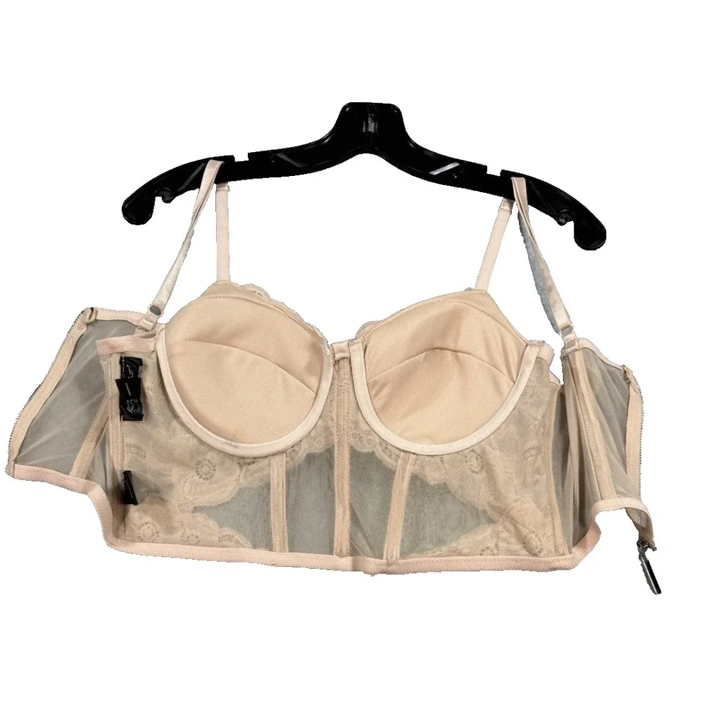 Cream‎ Lace Corset Bustier Top Bra Whimsigoth Style Mesh Underwire Small Bride